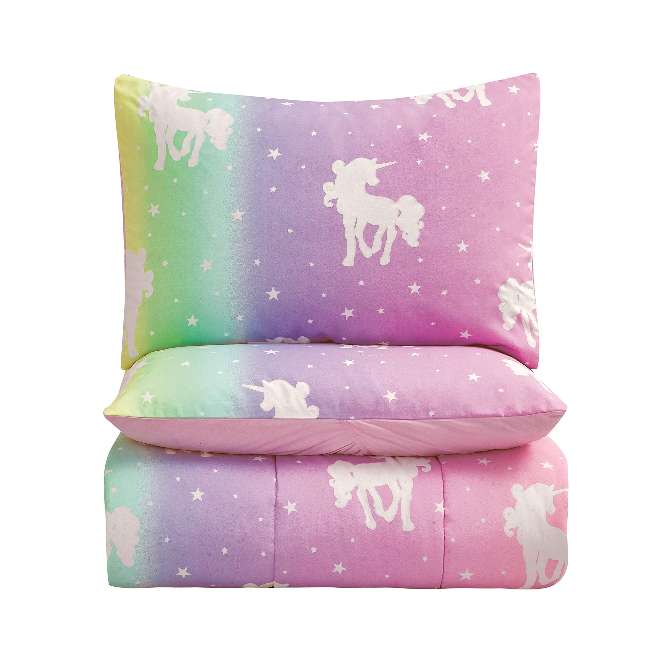 Kids Rule 3-Piece Unicorn And Stars Glow In The Dark Comforter Set, With 1 Full Bed Size Comforter And 2 Standard Pillowcases, R