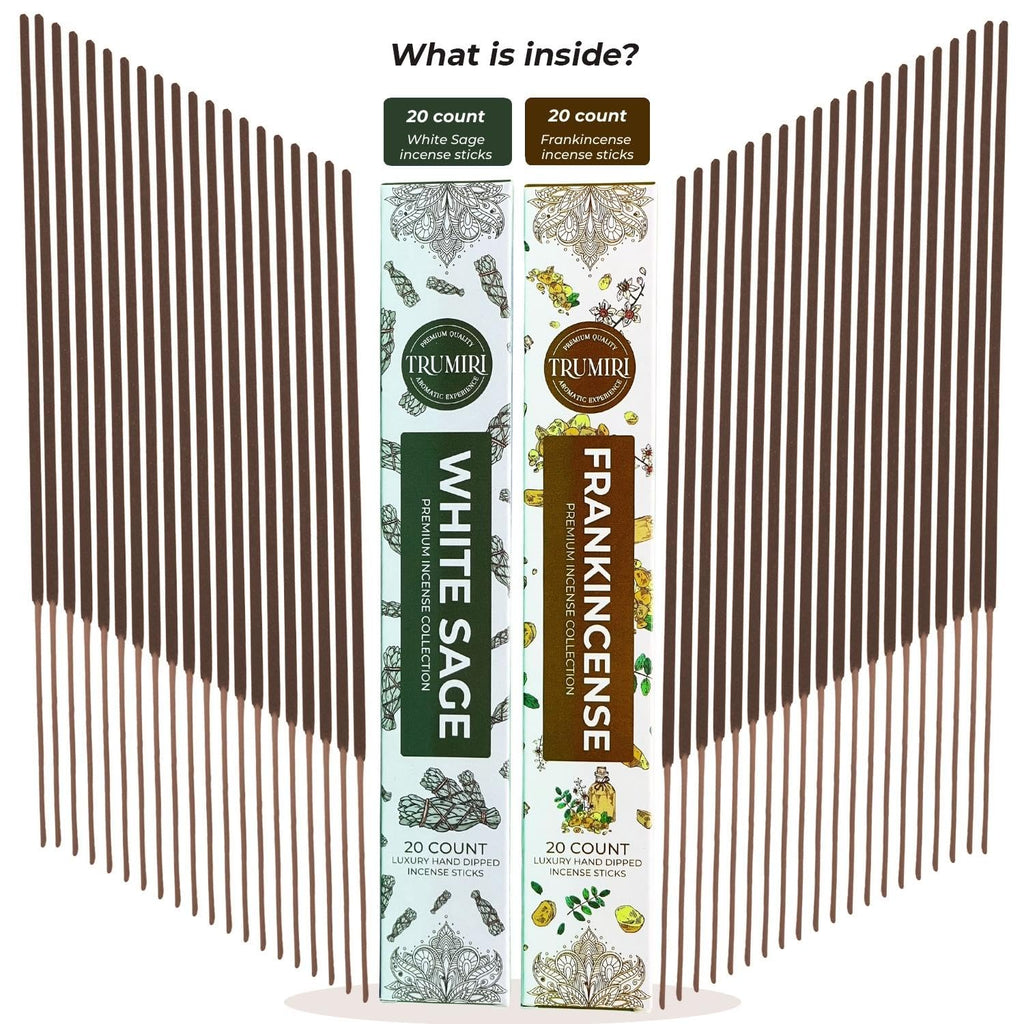 Trumiri Incense Sticks - Combo Pack Of 40 Insence-Sticks - 20 White Sage + 20 Frankincense - Insenses - Insents - Incents - Insc