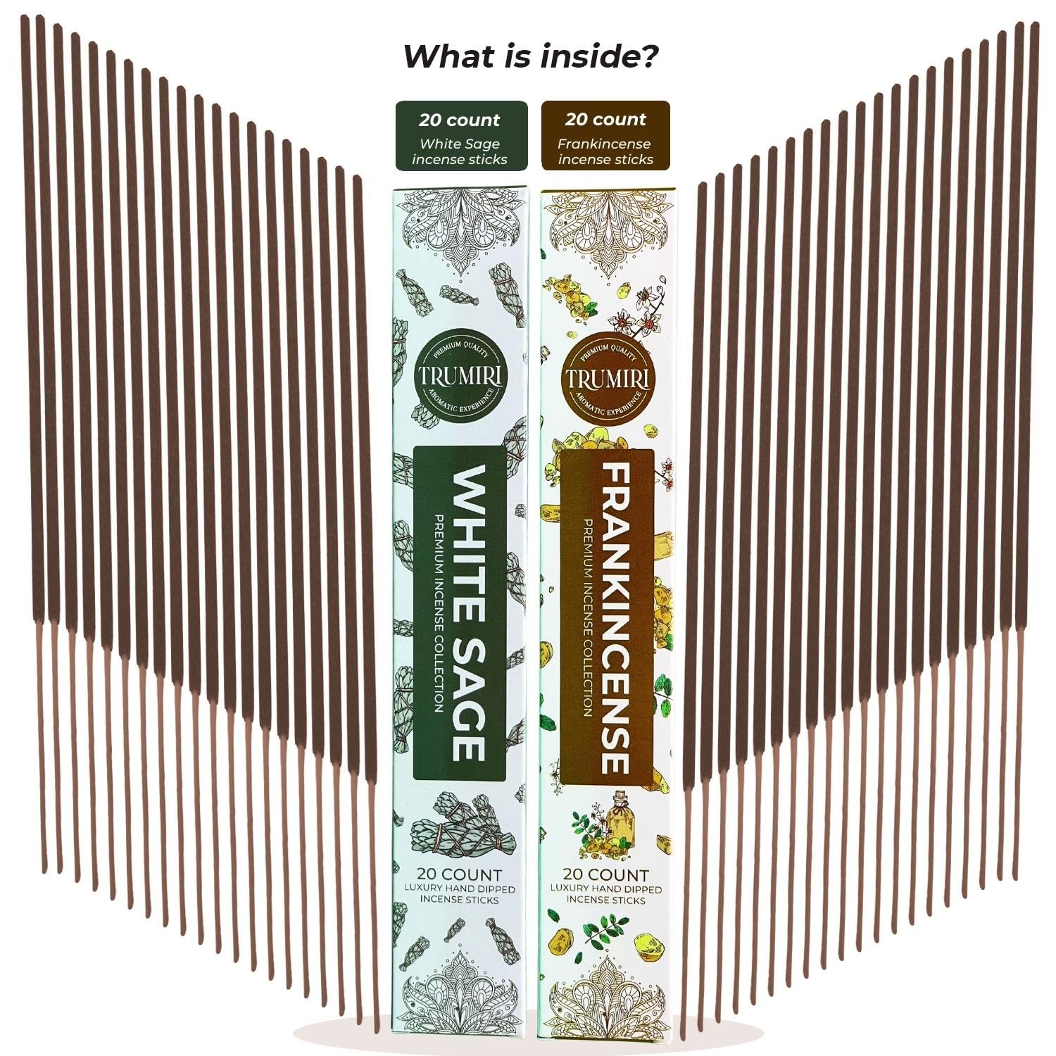 Trumiri Incense Sticks - Combo Pack Of 40 Insence-Sticks - 20 White Sage + 20 Frankincense - Insenses - Insents - Incents - Insc