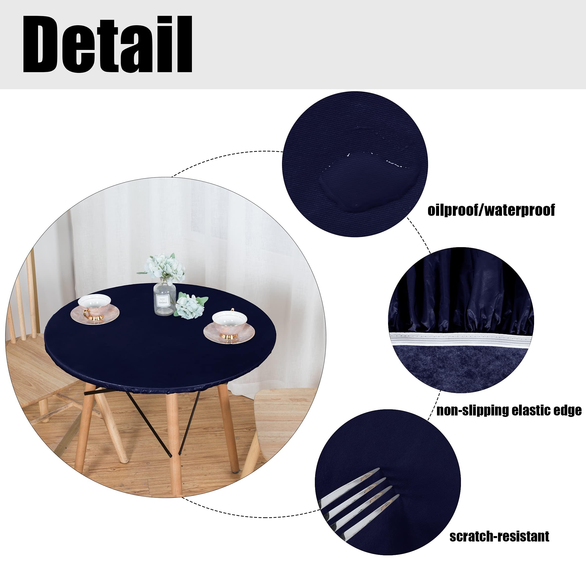 Lushvida Vinyl Fitted Table Cover Elastic Edged Plastic Table Cover… (Navy, Best For Up To 45'-56' Round)