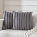 BBiggood Grey Throw Pillow Covers 18x18 Set of 2, Soft Cozy Velvet Striped Decorative Cushion Covers Faux Rabbit Fur Pillow Cove
