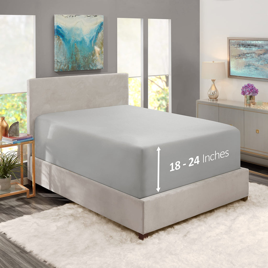 Nestl Light Grey Twin Xl Fitted Sheet Only, Extra Deep Pocket Fitted Bed Sheet, 1800 Microfiber Xl Twin Fitted Sheet, Ultra Soft Fitted Sheet Twin Xl Fits Up To 24 Inch Mattress