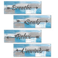 Lnond 4 Pieces Blue and Grey Abstract Bathroom Wall Art, Relax Soak Unwind Breathe Bathroom Signs Decor, Wood Hanging Bathroom W