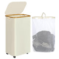 iEGrow Laundry Basket with Wheels, 110L Beige Clothes Hamper for Laundry, Laundry Hamper with Lid and Inner Bag, for Laundry Roo