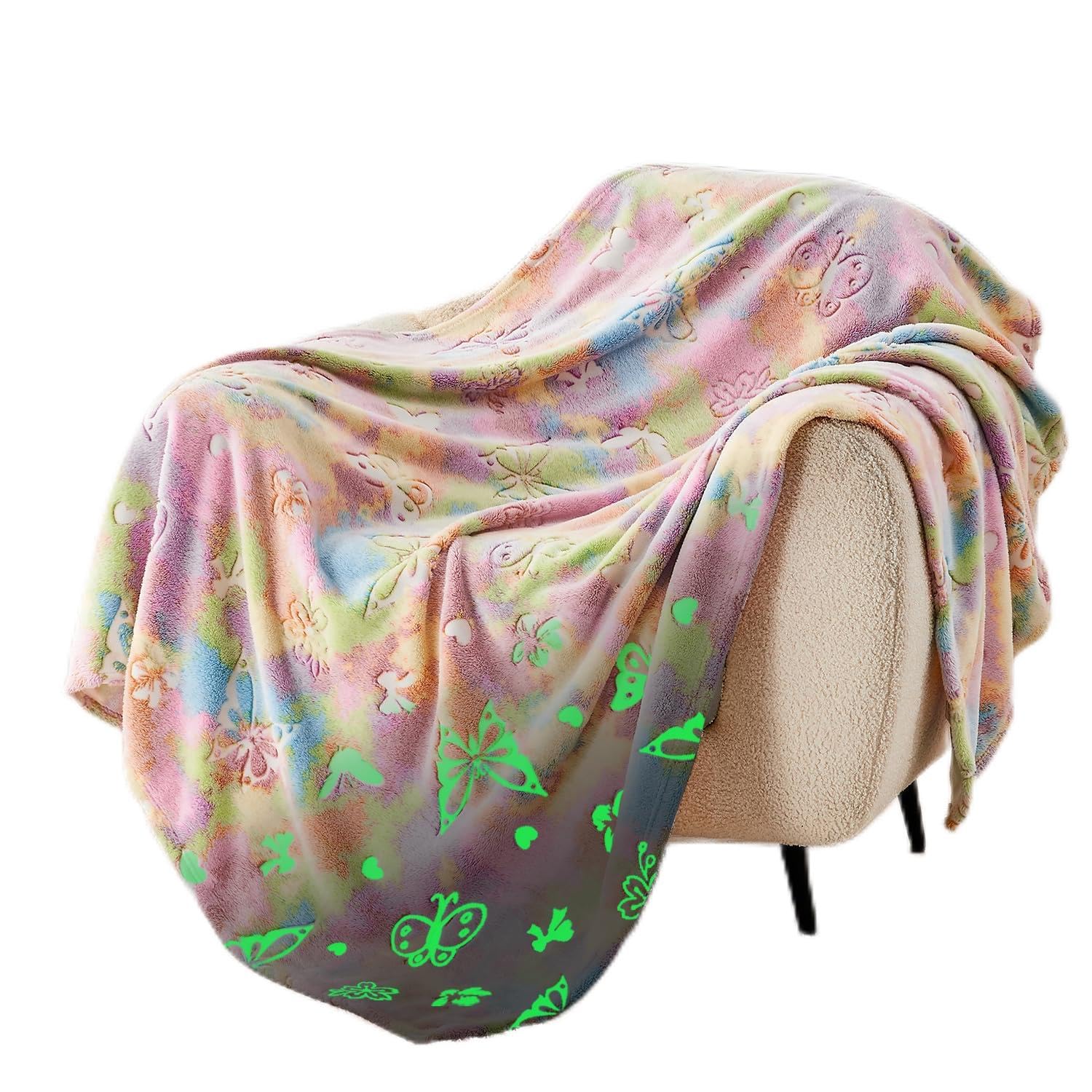 SOCHOW Butterfly Glow in The Dark Blanket Presents for Daughters, Toys for 3-10 Year Old Birthday Presents, Soft Cozy Flannel Th