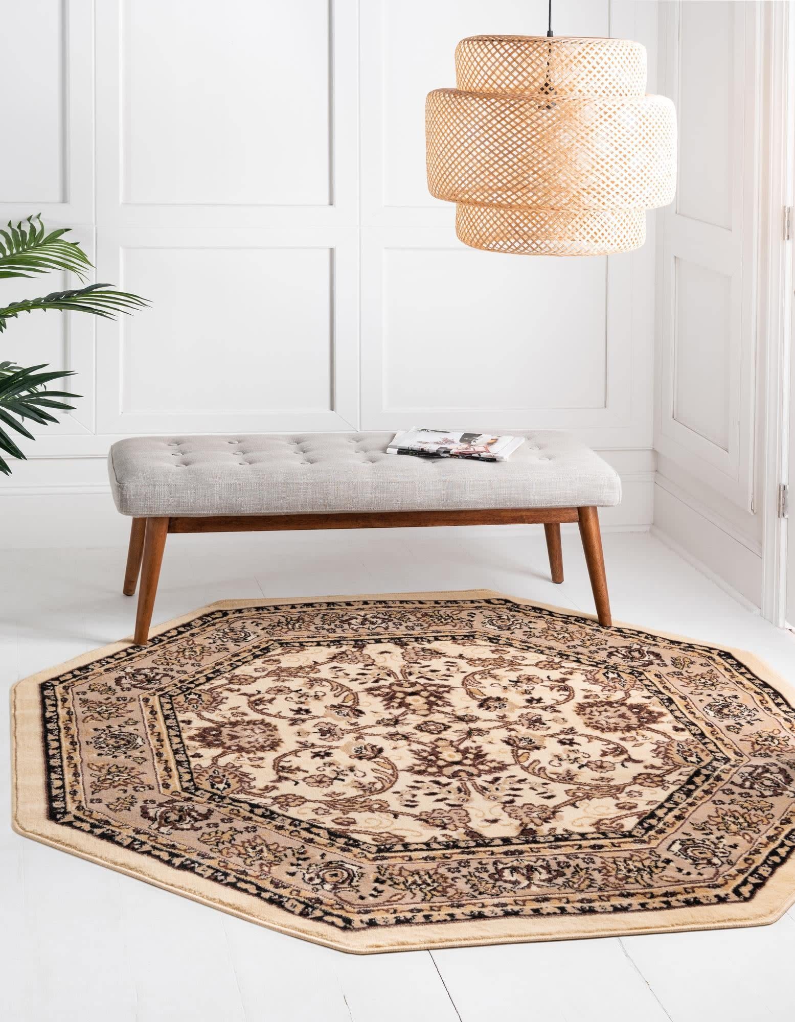 Unique Loom Sialk Hill Collection Area Rug - Washington (5 3 Octagon Ivory/Black)