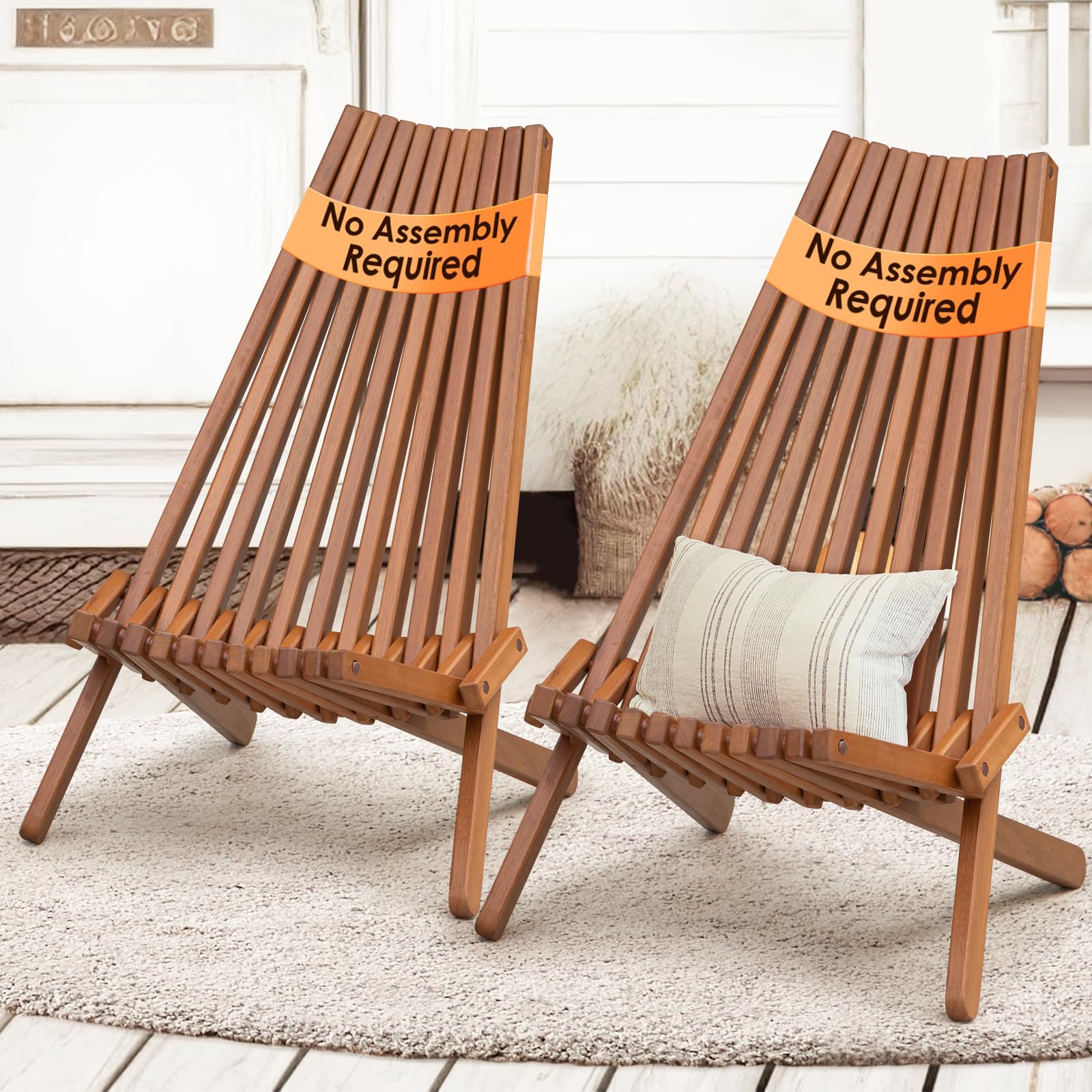 IDZO Elina FSC Eucalyptus Tamarack Chairs, 300Lbs Capacity Modern Adirondack Style, Wooden Folding Seats, for Fire Pit Outdoor &