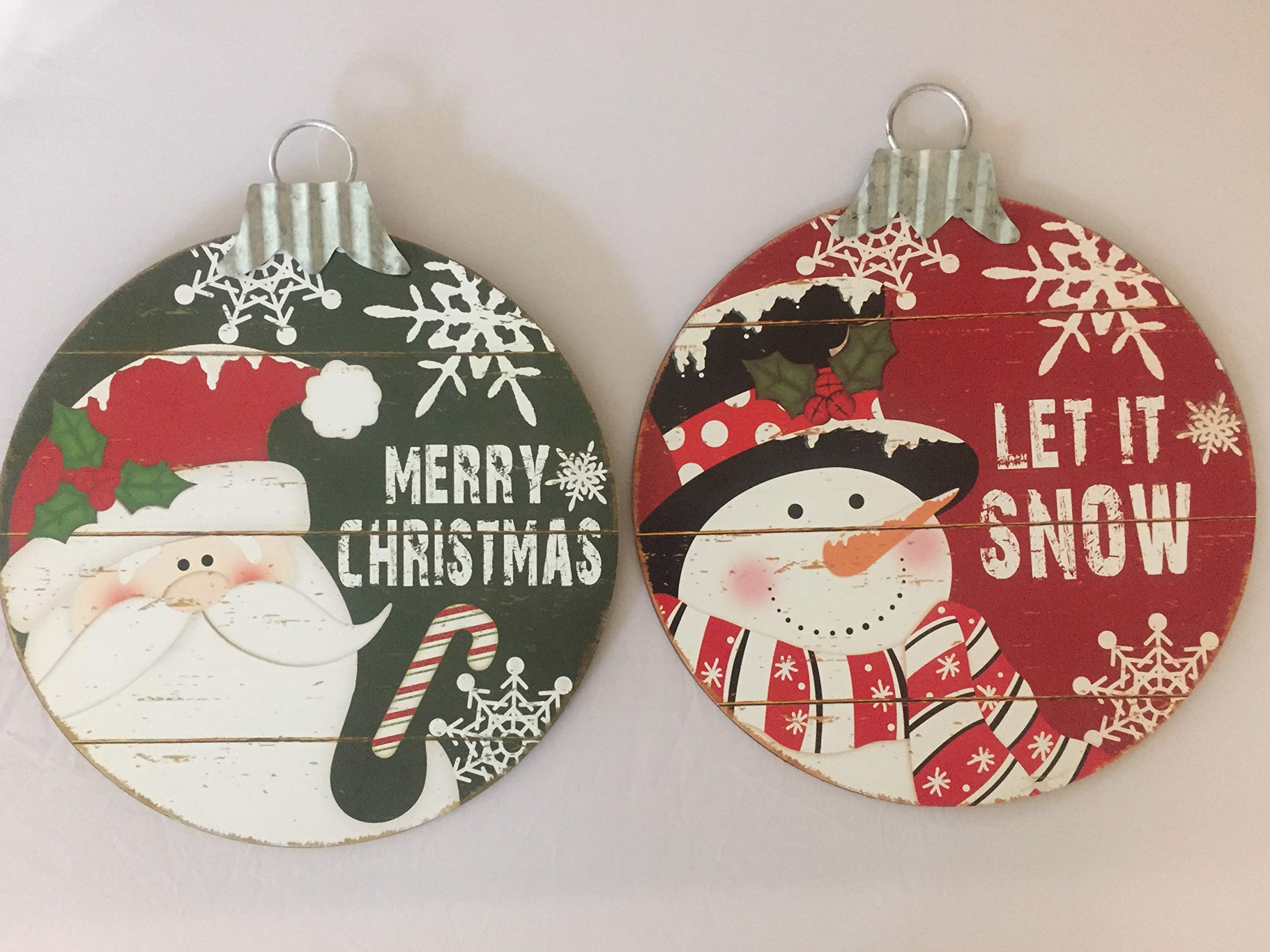 Christmas Hanging Decoration Wall or Door Ornament Large Wood and Metal Let it Snow Snowman Large