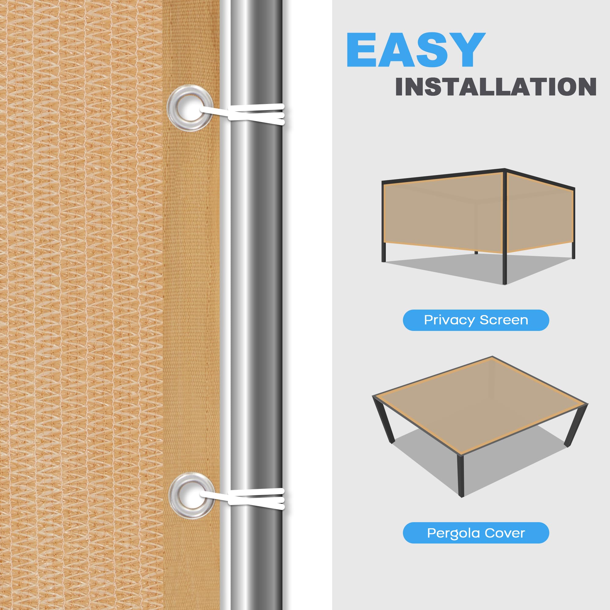 VICLLAX 10x10 FT Wheat Shade Fabric Sun Shade Cloth Privacy Screen with Grommets for Patio Garden Pergola Cover Canopy