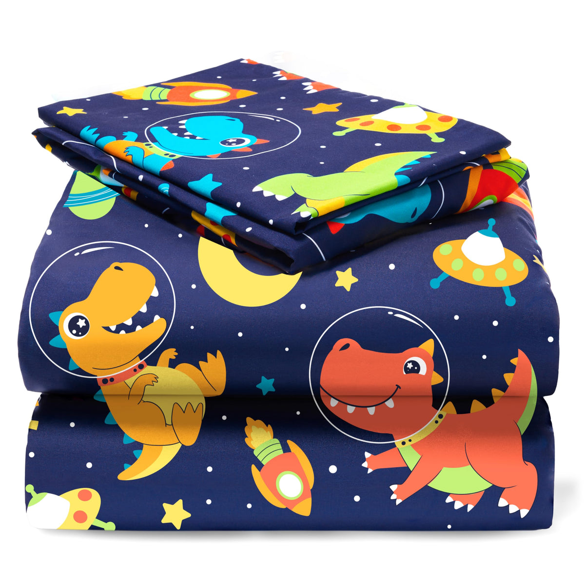 Joiedomi Kids Full Sheet Set Space Dinosaur - 4 Piece Soft Microfiber Bed Sheets - Deep Pocket Wrinkle Free, Cozy Toddler Beddin