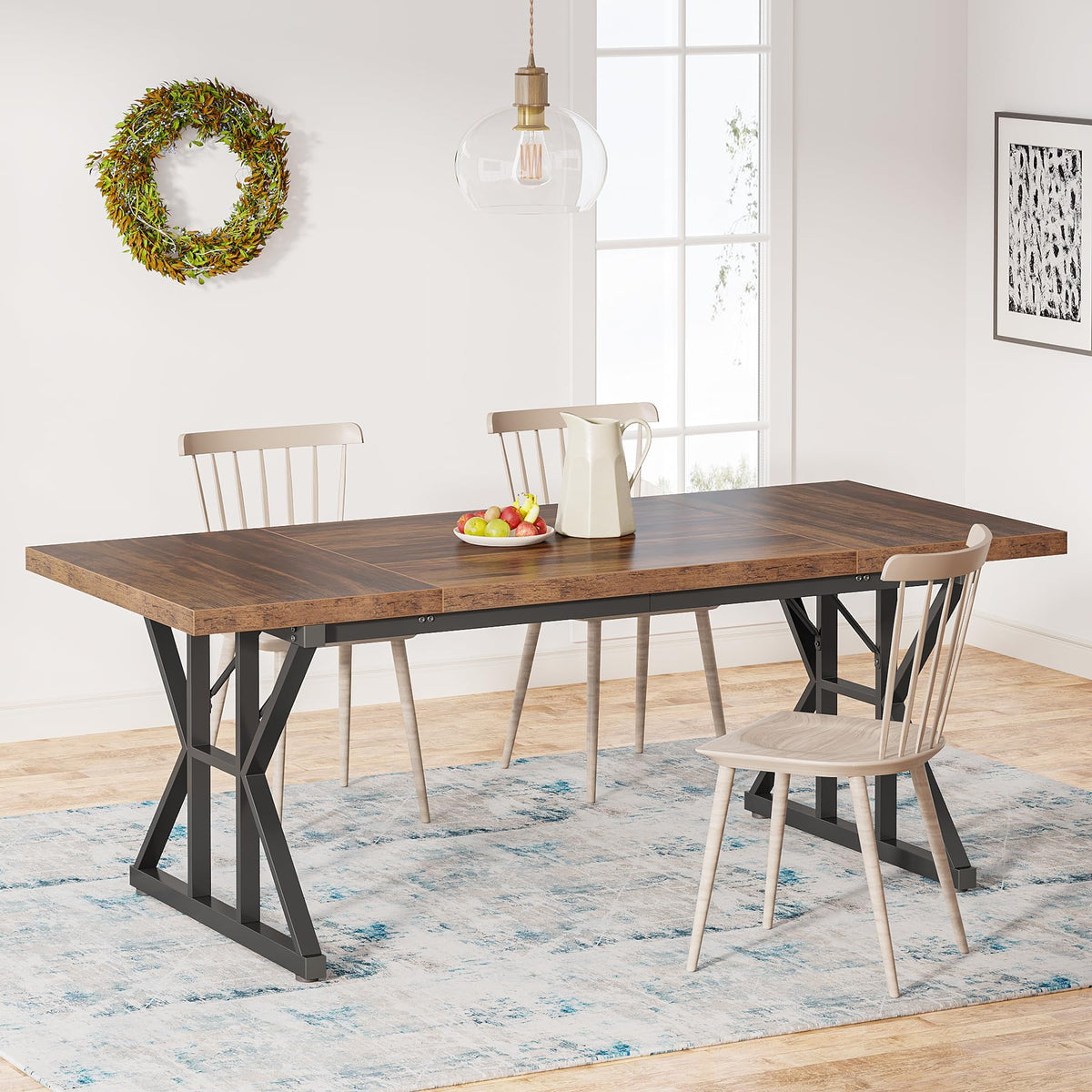 Tribesigns Farmhouse Dining Table For 6 People, 70.8-Inch Rectangular Wood Dining Table, Rustic Kitchen Table With Heavy Duty Me