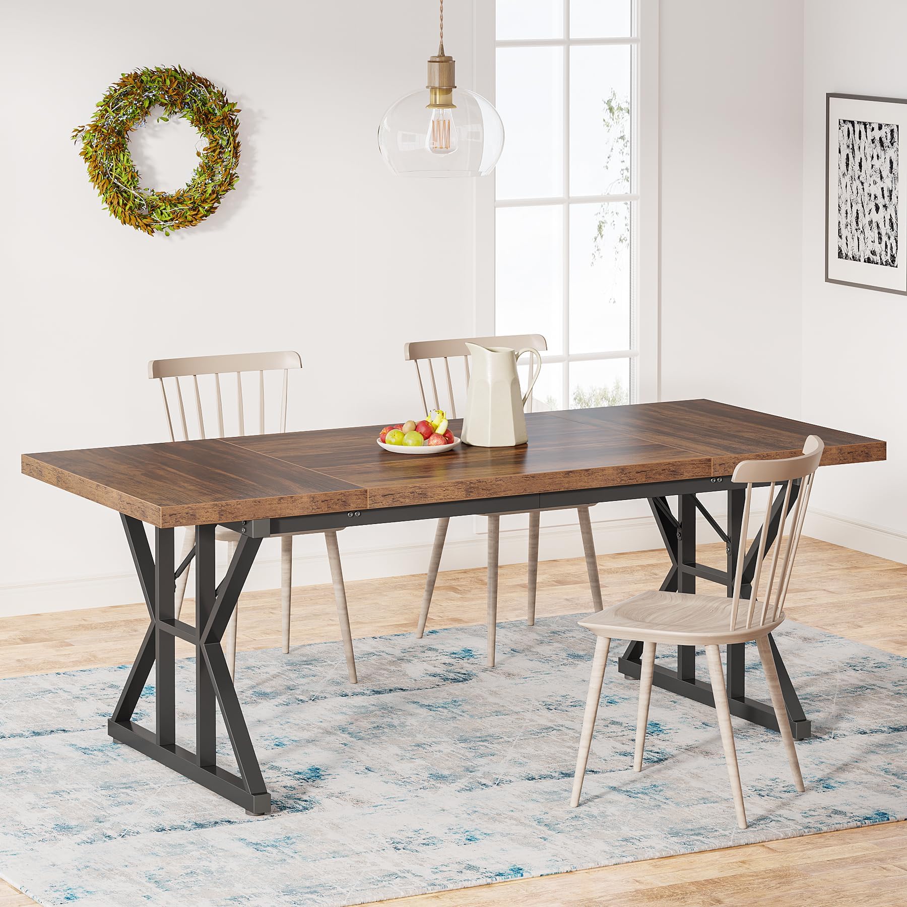 Tribesigns Farmhouse Dining Table For 6 People, 70.8-Inch Rectangular Wood Dining Table, Rustic Kitchen Table With Heavy Duty Me