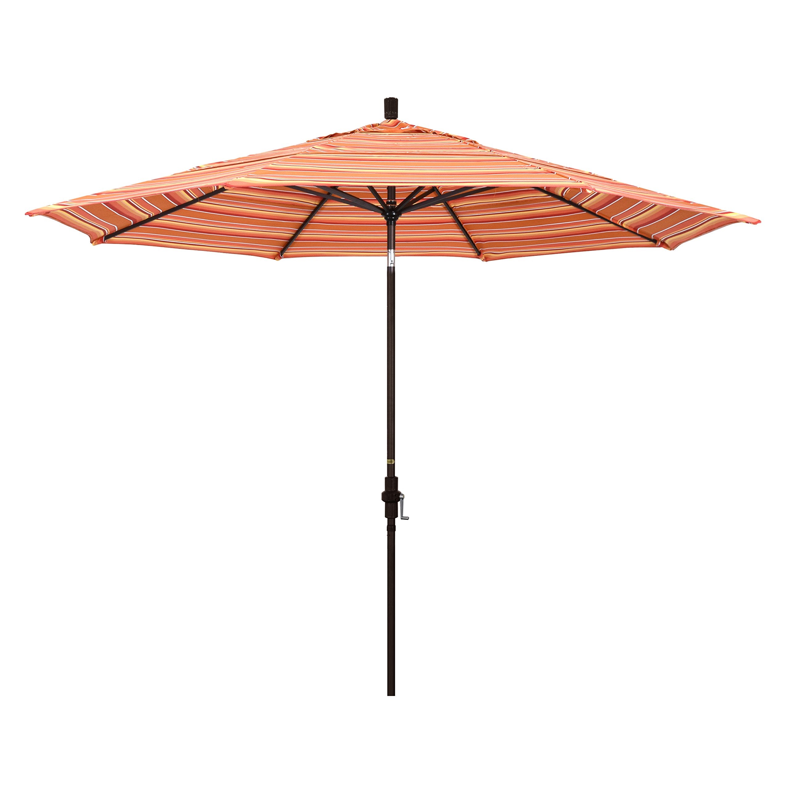California Umbrella 11' Round Aluminum Market Umbrella, Crank Lift, Collar Tilt, Bronze Pole, Sunbrella Dolce Mango