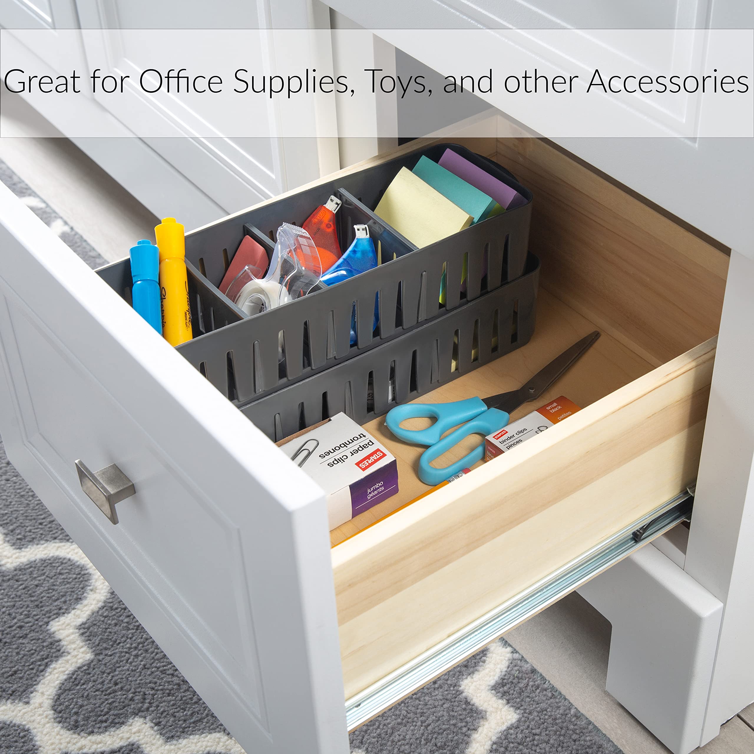 Simplify 4 Compartment Stackable Bin With Adjustable Dividers | Drawer Organizer | Storage Basket | Good For Office | Desk Suppl