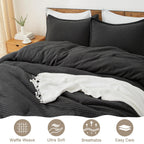 Phf 3 Pieces Waffle Weave Comforter Set Queen Size, Lightweight Breathable Comfy Bedding Set For All Season, Ultra Soft Textured