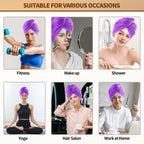 Nexcover Microfiber Hair Towel, 2 Pack (Grey+Purple) 9.8 Inch X 25.5 Inch Hair Turbans,Ultra Absorbent,Fast Drying Towel Wraps,H