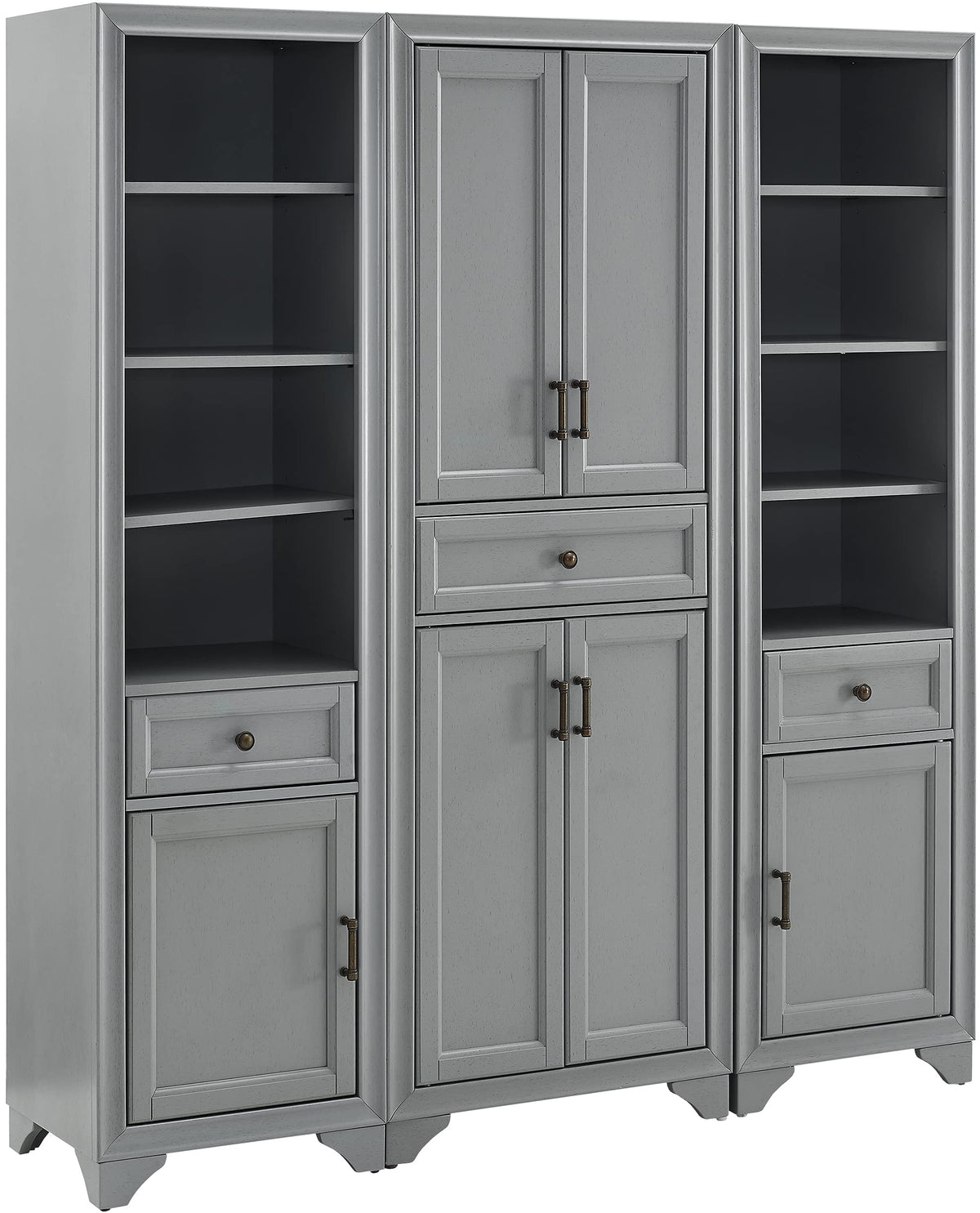 Crosley Furniture Tara 3-Piece Pantry Storage Cabinet Set with Shelves, Kitchen, Dining, or Laundry Room, Distressed Gray