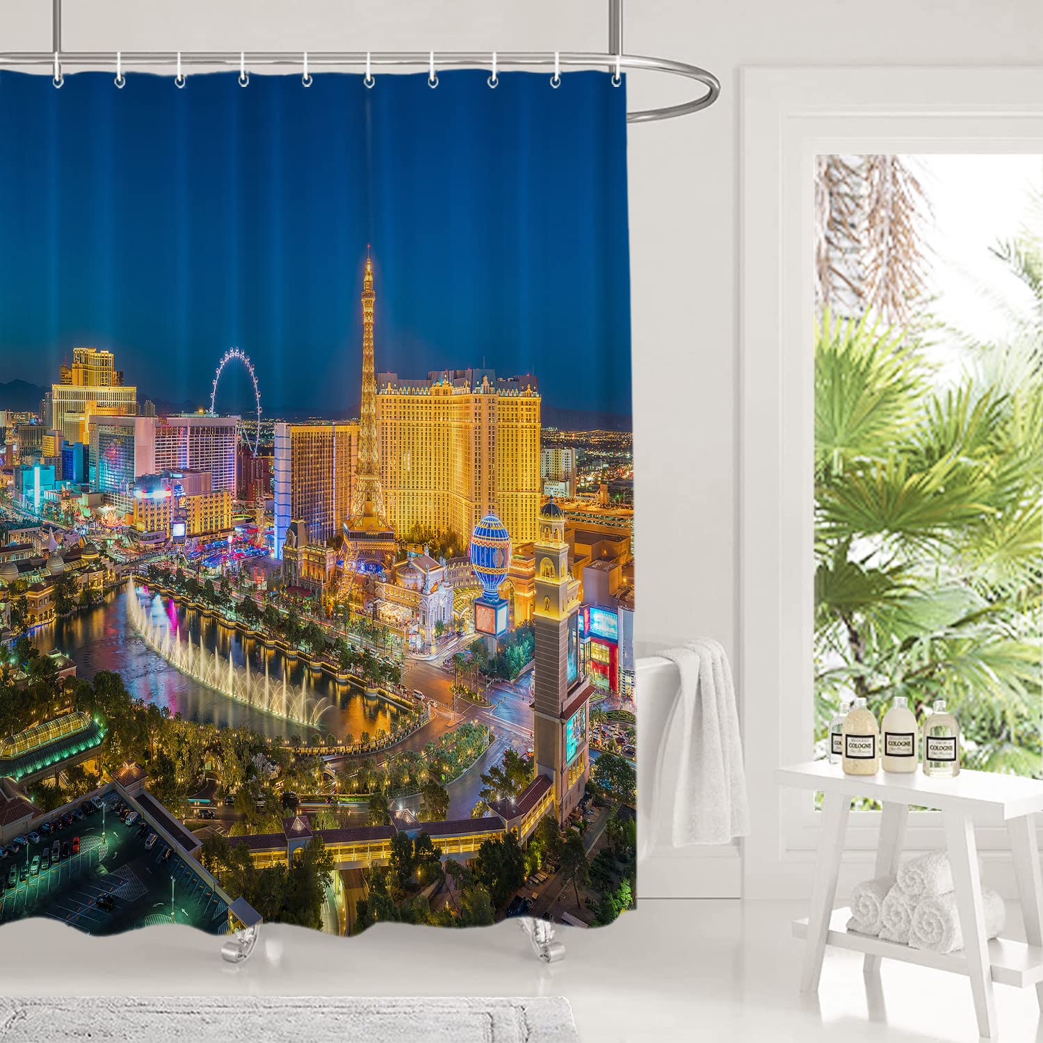 Shrahala Night Usa Skyline Decorative Shower Curtain, Las Vegas Nevada Skyline Shower Curtain For Shower Stall Bathtubs Bathroom