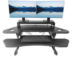 Rocelco 46" Height Adjustable Corner Standing Desk Converter with AC Outlet USB Charger and Dual Stand - Tabletop Computer Riser Workstation - Large Keyboard Tray - Black (R CADRB-46-ACUSB-DMS)