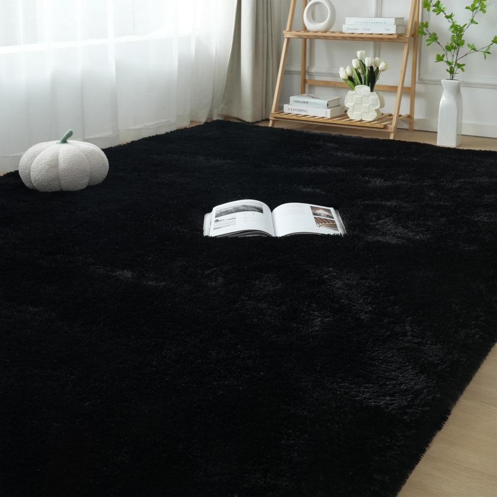Area Rugs 9X12 Living Room: Black Shag Rug 9X12 Area Rugs - Large Plush Fluffy Carpet(Black, 9X12 Feet)
