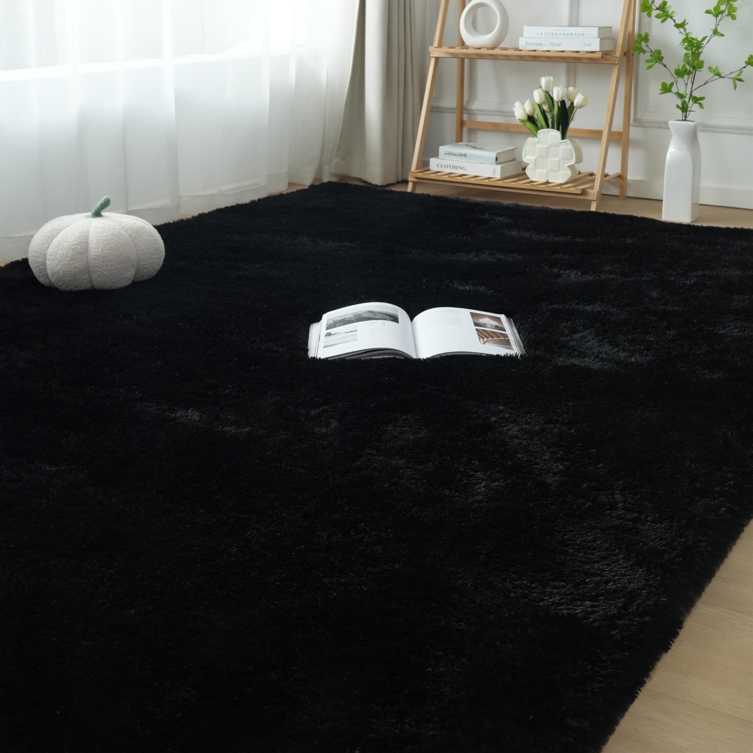 Area Rugs 9X12 Living Room: Black Shag Rug 9X12 Area Rugs - Large Plush Fluffy Carpet(Black, 9X12 Feet)