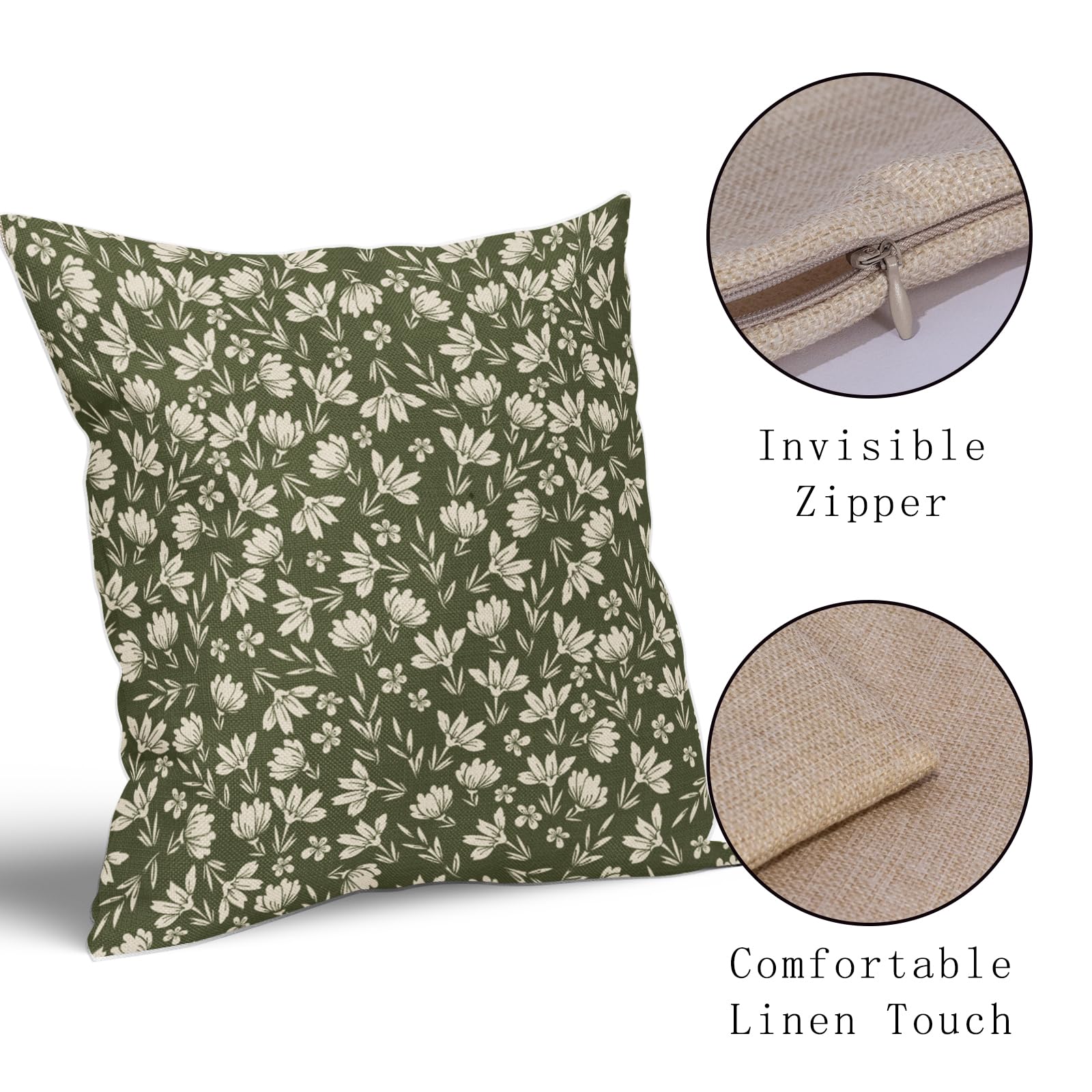 Aytipun Olive Green Pillow Covers 20X20 Set Of 2 Vintage Floral Rustic Old Style Cute Flower Print Decorative Outdoor Pillowcase
