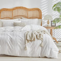 Lekesky White Duvet Cover Queen Size, Striped Tufted Textured Queen Duvet Cover Set 3Pcs Ultra Soft Microfiber Breathable Shabby