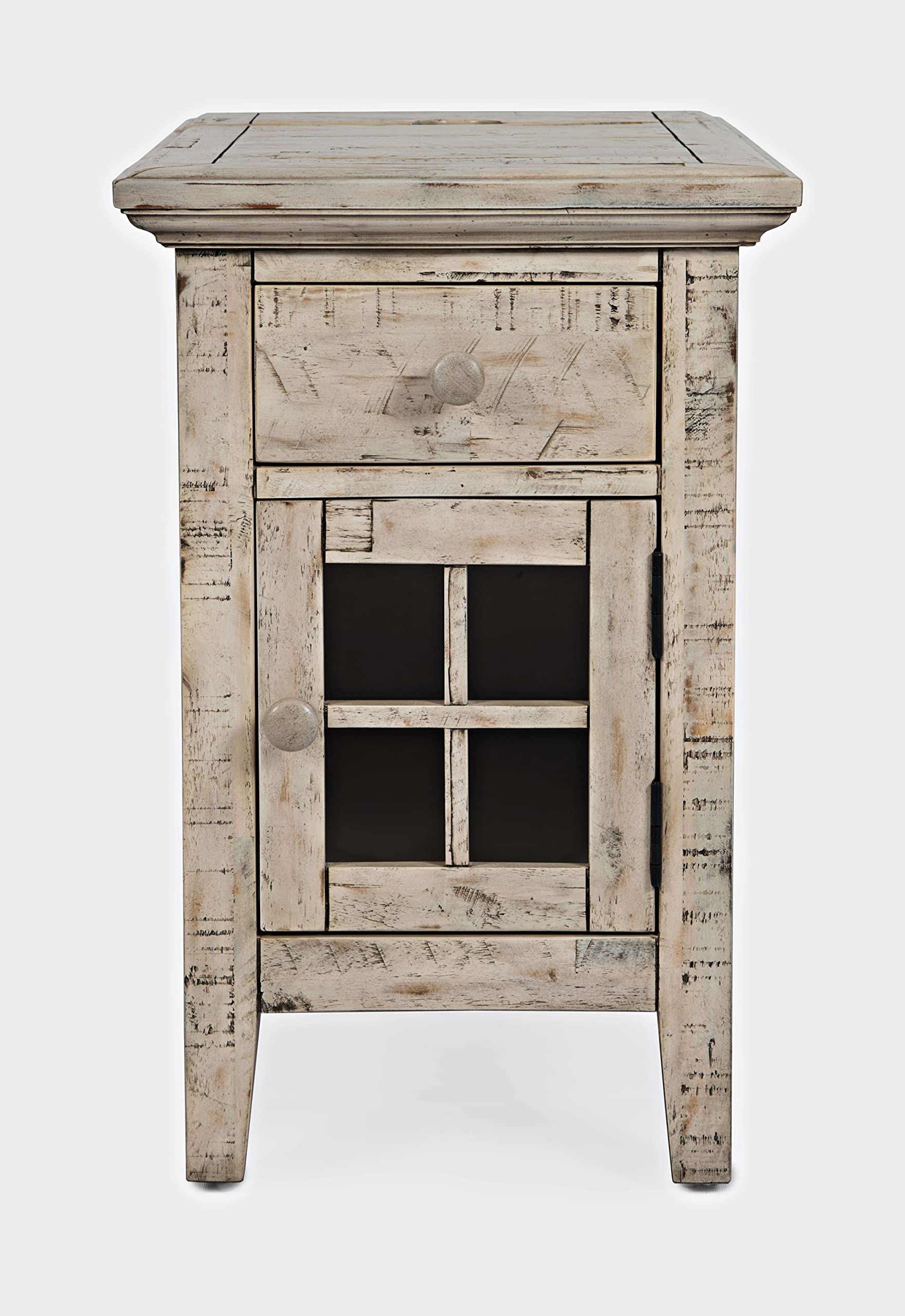 Jofran Inc. Rustic Shores Farmhouse USB Charging End Table with Storage, Scrimshaw