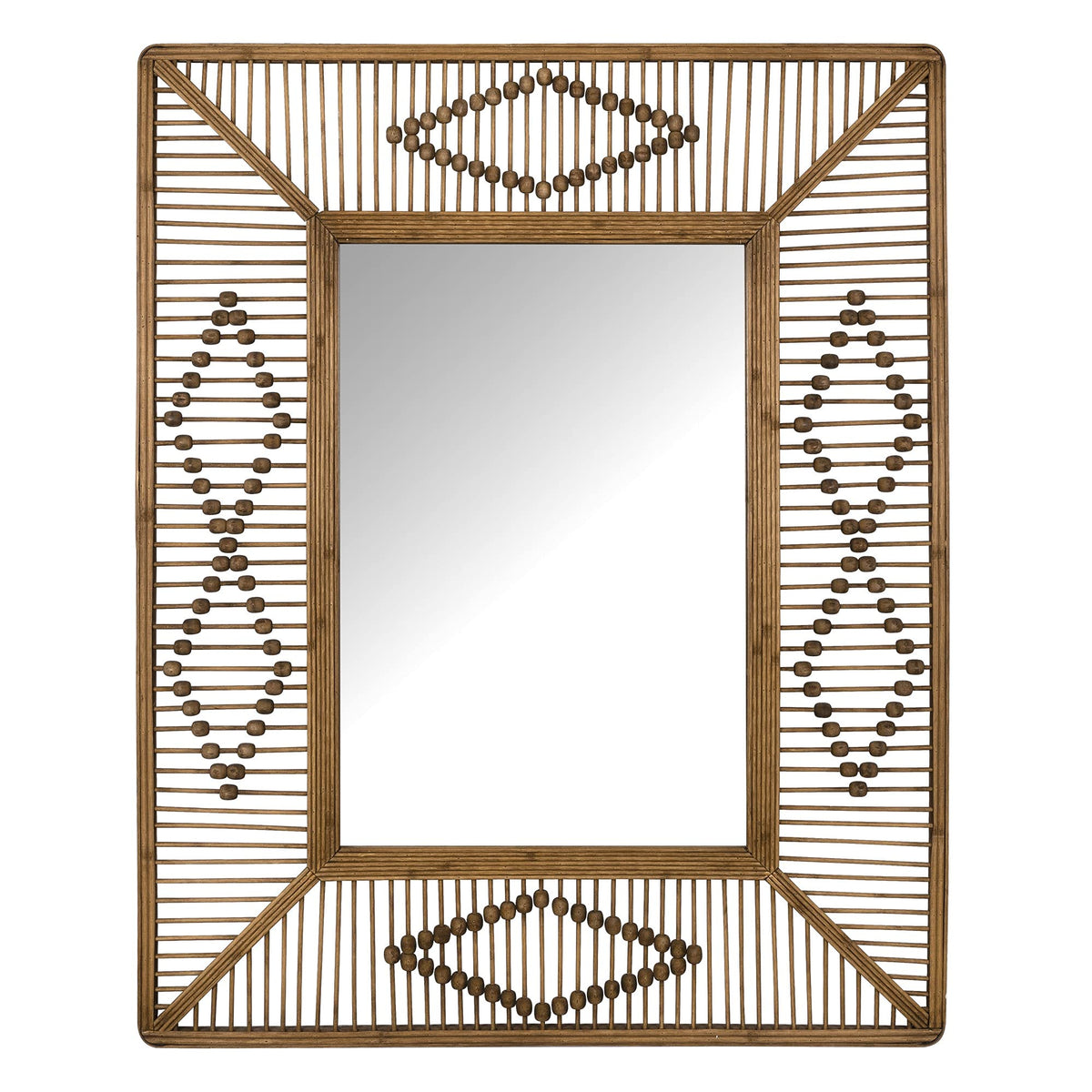 HomeRoots Natural Wood Wood Bohemian Beaded Rectangle Wall Mirror