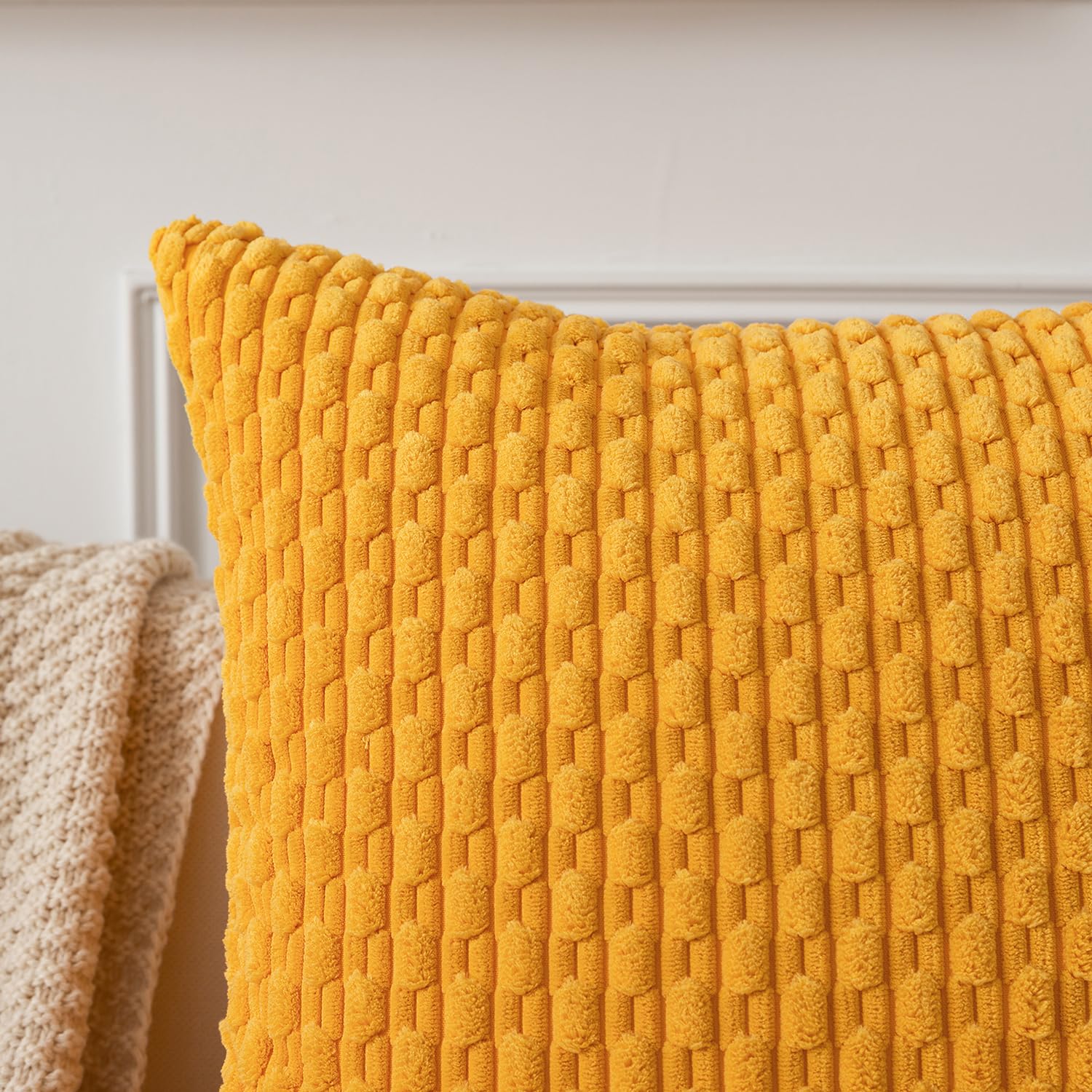 Kevin Textile Decorative Pillow Covers Soft Striped Velvet Throw Pillow Covers Set Of 2 Cushion Cover For Chair, 18 X 18 Inch, Yellow