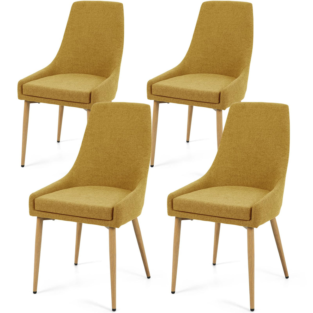 E&D Furniture Dining Chairs, Accent Living Room Chair Set Of 4 Yellow Linen Kitchen And Dining Room Chairs 4 Pack Fabric Upholst