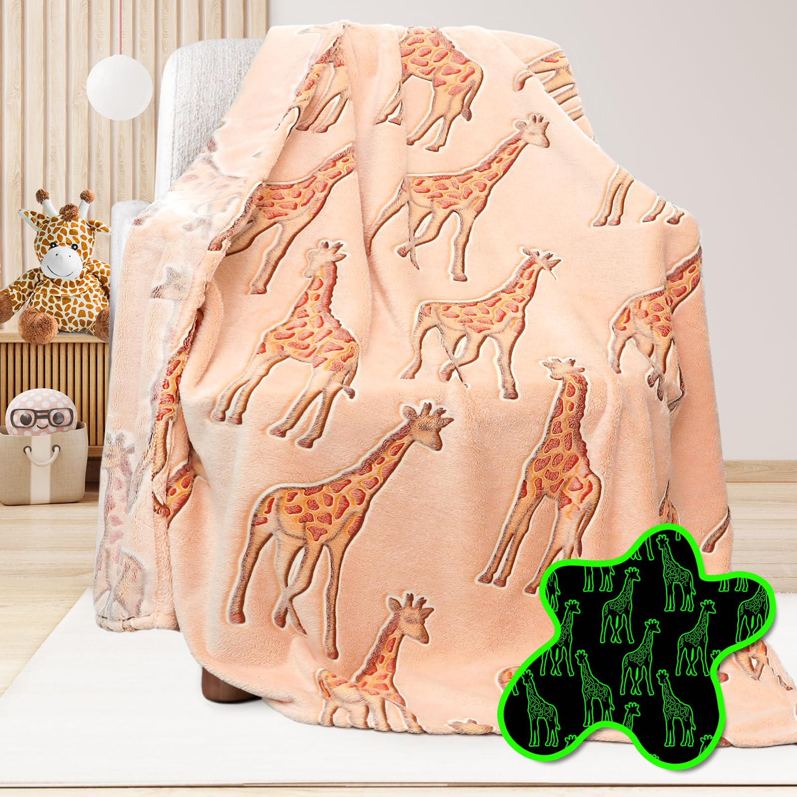 UOFON Giraffe Blanket Glow in The Dark Animal Blanket Toddler for Kids Girls Birthday Presents Toys