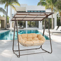 2-Person Outdoor Porch Swing With Adjustable Hardtop Canopy, 5.9 ' Thick Cushions,Weather-Resistant Rattan Patio Swing Chair Wi