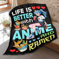 Anime Blanket Gifts For Boys Girls,Life Is Better With Anime And Ramen Print Throw,Soft Lightweight Plush Quilt For Bed Sofa Cou
