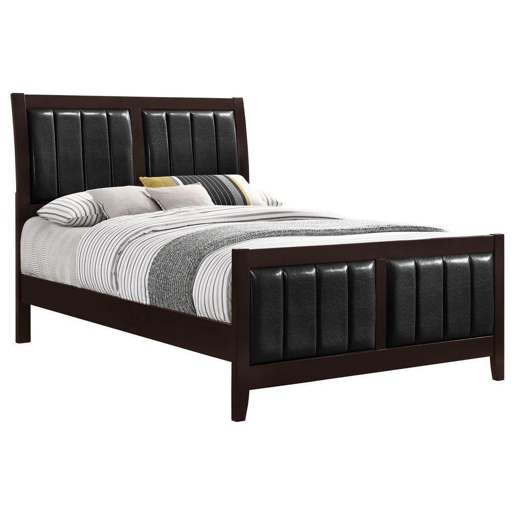 Coaster Home Furnishings Carlton Contemporary Leatherette Upholstered Eastern King Size Panel Bed Frame 51-inch Headboard Cappuccino 202091KE