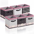 Thyle 6 Pcs 11in Pencil Fabric Bins for Classroom Black White Buffalo Plaid Storage Cube Collapsible Cubby Baskets with Handle f