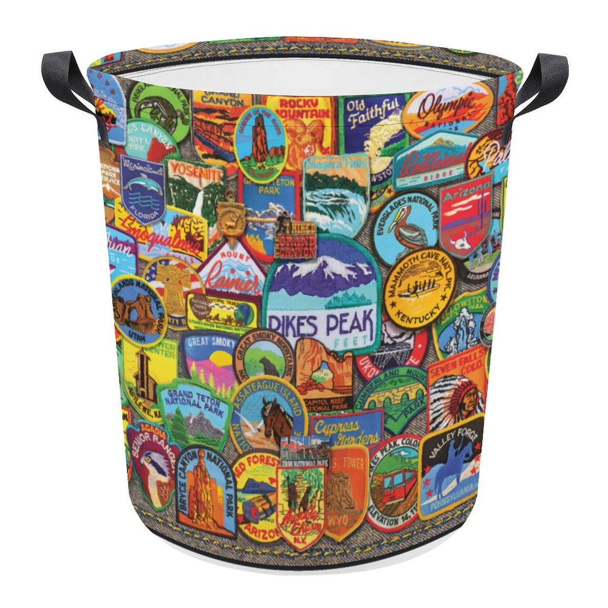 National Parks Badges Laundry Basket Hamper Bag Dirty Clothes Storage Bin Waterproof Foldable Collapsible Toy Organizer for Offi