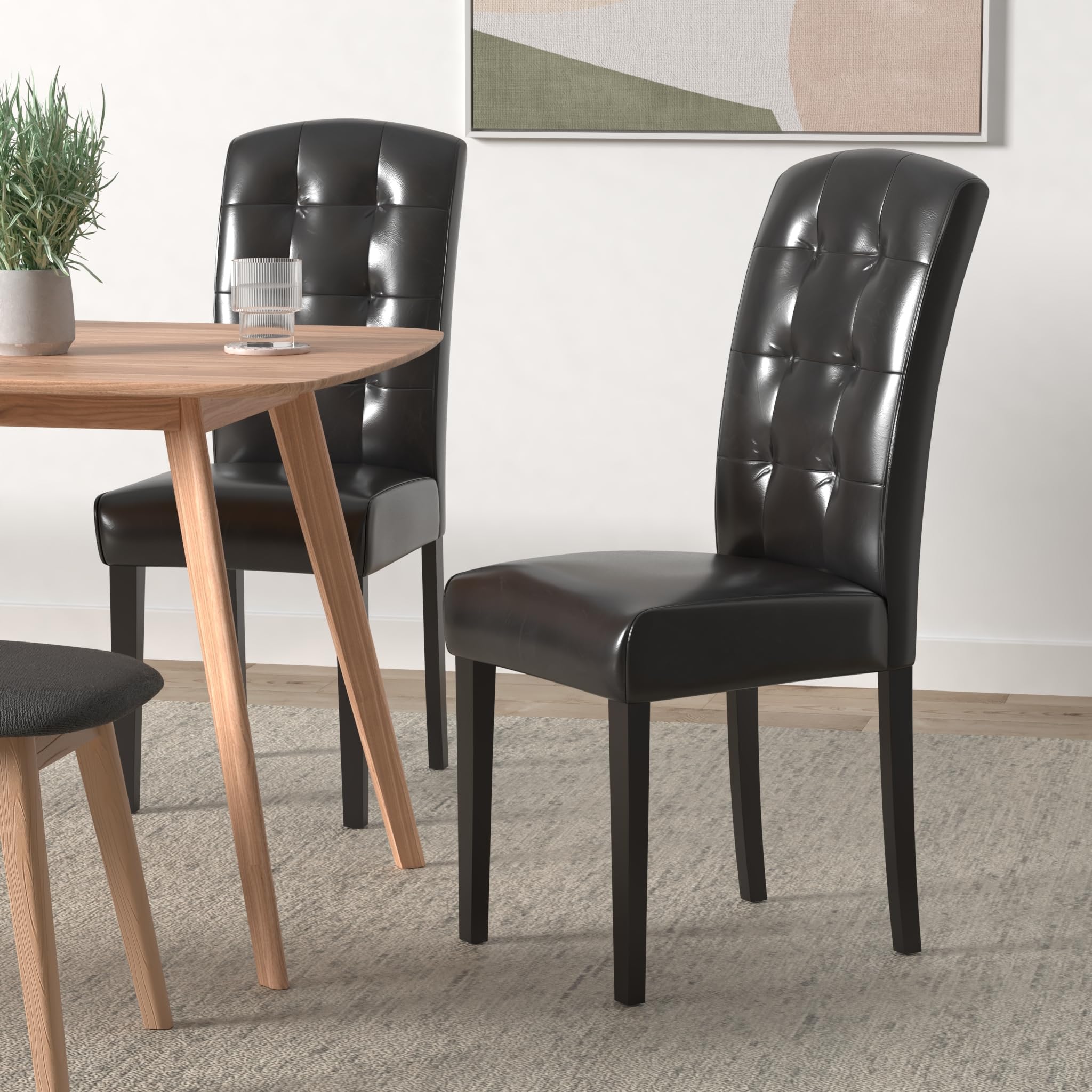 Modway Perdure Modern Tufted Faux Leather Upholstered Parsons Four Dining Chairs In Black