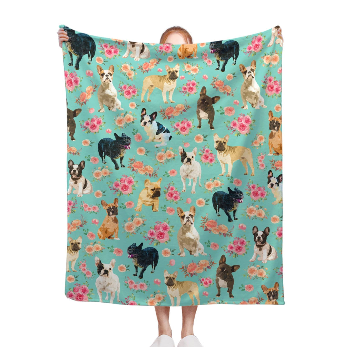 French Bulldog Blanket, Frenchie Florals Throw Blankets, Gift For Boy Girl Kid Dog Lover Soft Cozy Warm Plush Lightweight Flanne