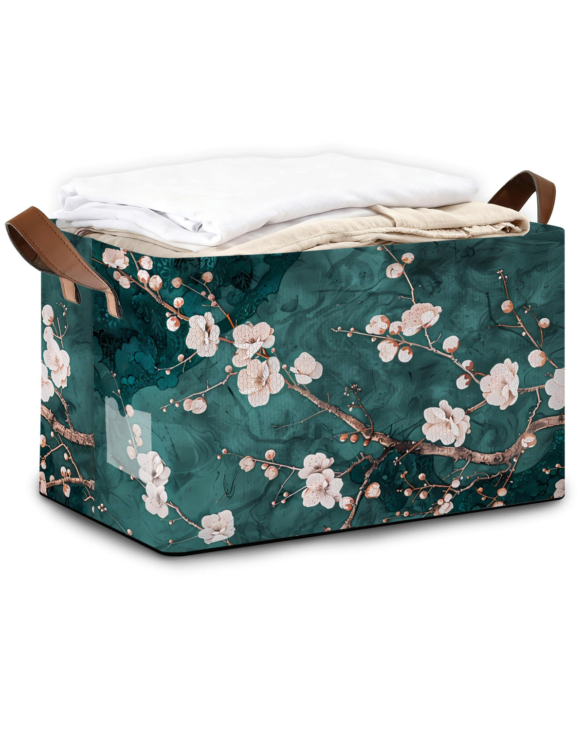 Oeaskly Plum Blossom Fabric Storage Bins with Handles, Oxford Storage Basket for Closet Organization, Foldable Shelf Organizer f