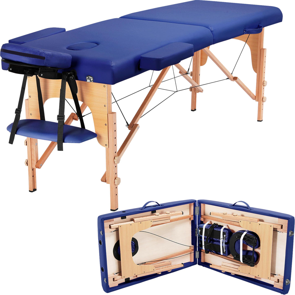 Yaheetech Spa Bed Portable Lash Bed Massage Bed Foldable Spa Tables Adjustable 2 Fold with Non-Woven Bag 24 inch, Blue