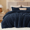 Bedelite Fleece California King Comforter Set -Super Soft & Warm Fluffy Navy Blue Bedding, Luxury Fuzzy Heavy Bed Set For Winter