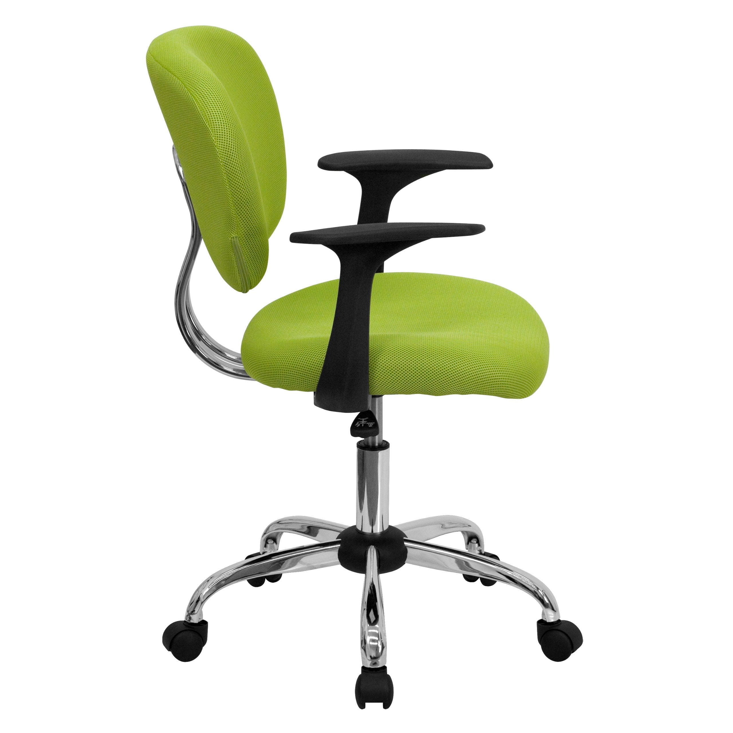Flash Furniture Beverly Mid-Back Apple Green Mesh Padded Swivel Task Office Chair with Chrome Base and Arms
