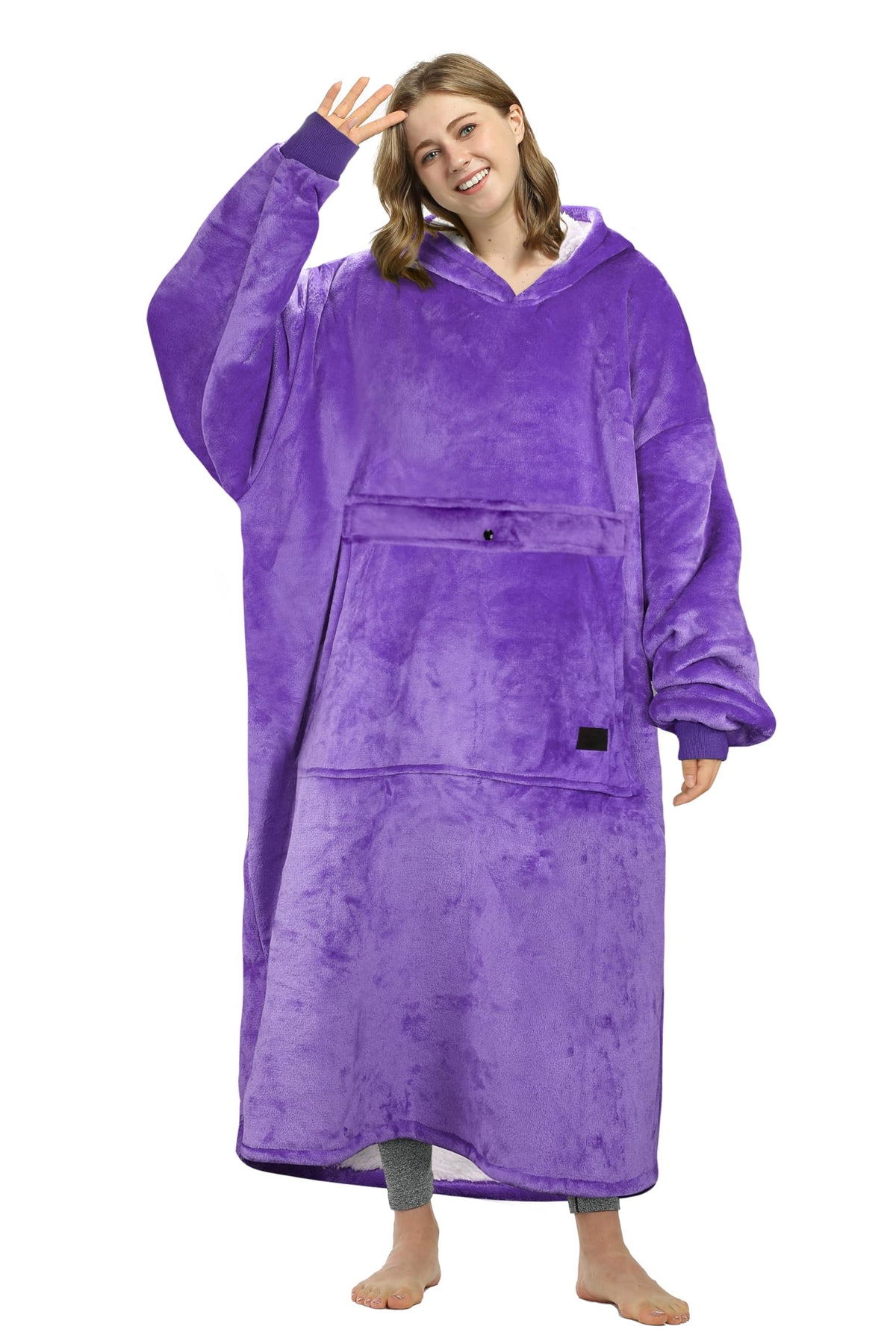 Catalonia Purple Blanket Hoodie Sweatshirt, Extra Long Oversized Comfortable Sherpa Lounging Pullover For Adults, Gift For Her
