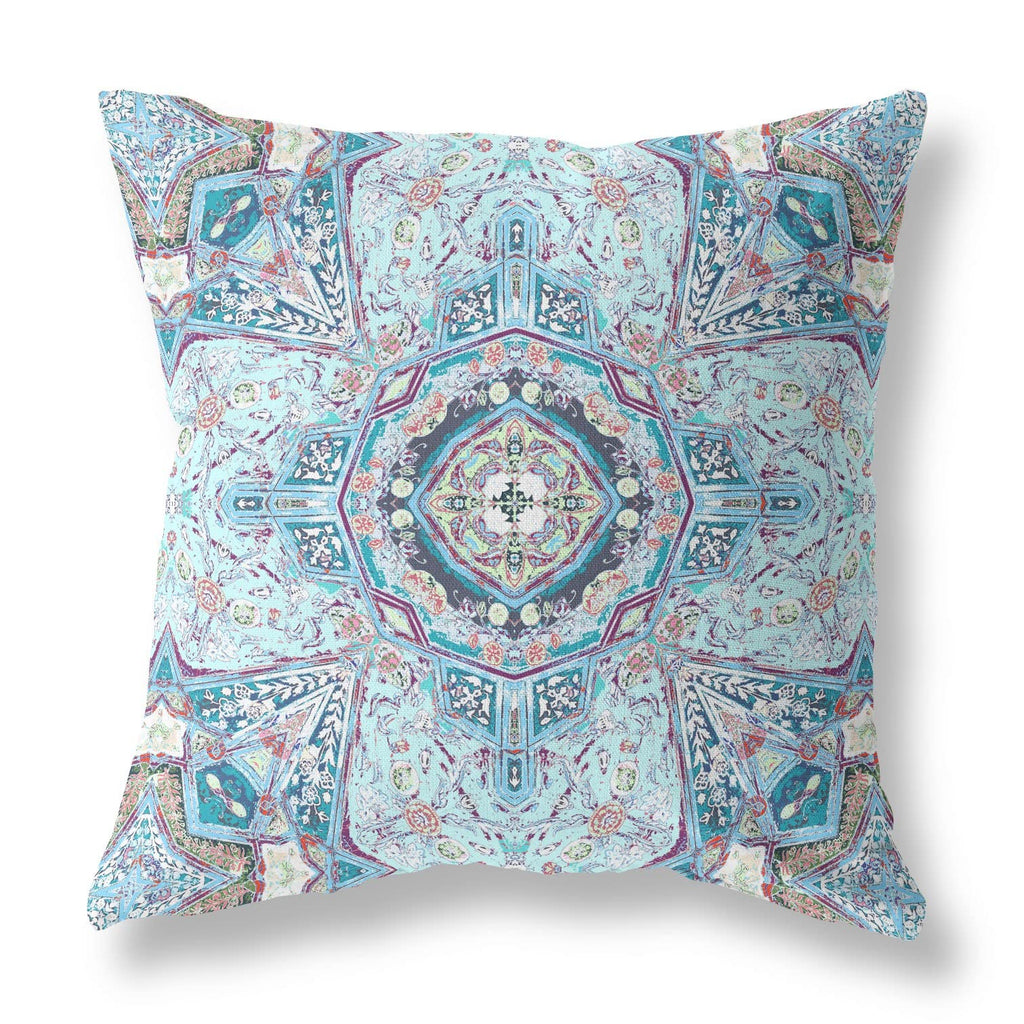 HomeRoots 20â€ Light Blue Boho Flower Zippered Suede Throw Pillow