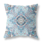 HomeRoots 20â€ Light Blue Boho Flower Zippered Suede Throw Pillow
