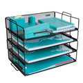 Stackable Paper Tray Desk Organizer - 4 Tier Metal Mesh Letter Organizers For Business, Home, School, Stores And More, Organize