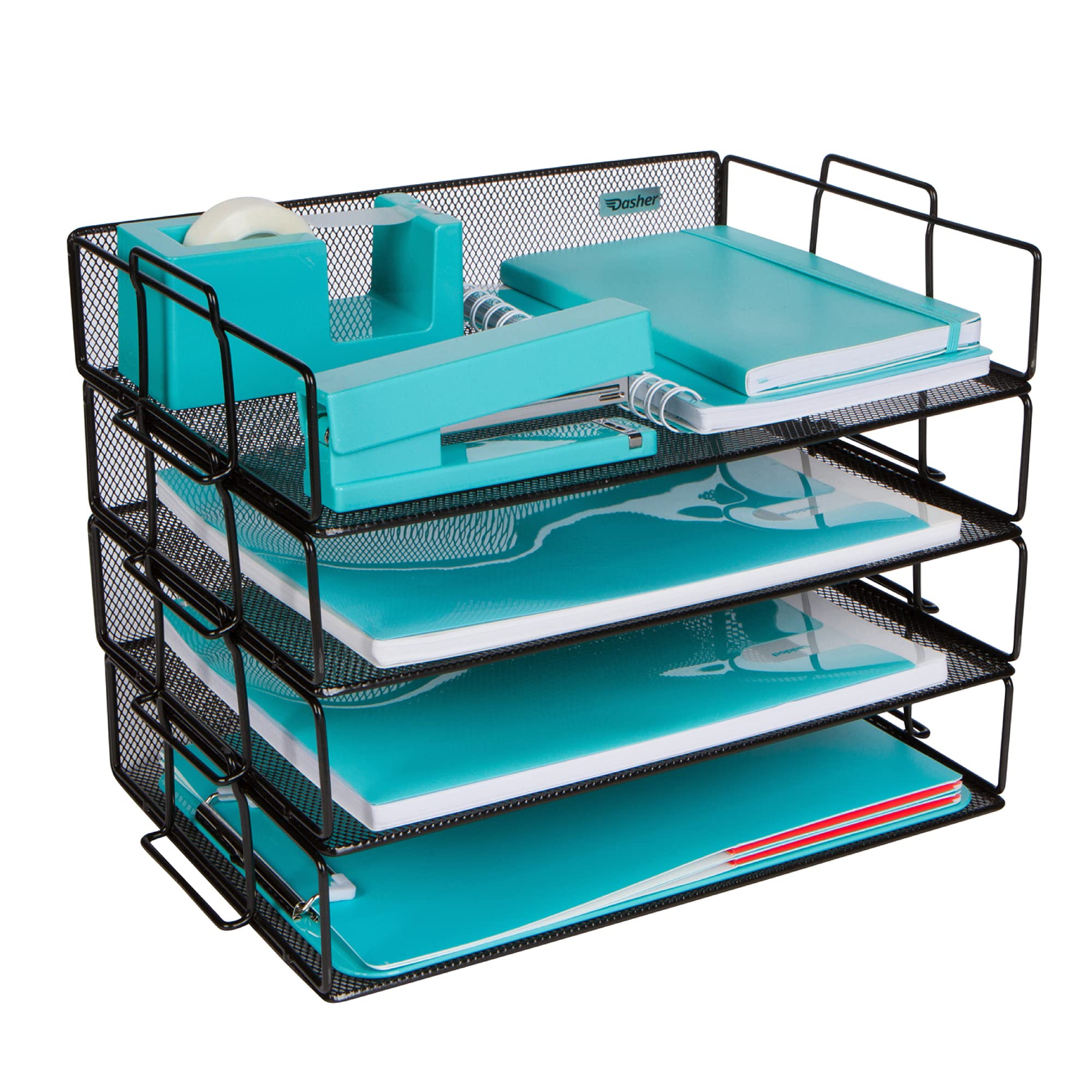 Stackable Paper Tray Desk Organizer - 4 Tier Metal Mesh Letter Organizers For Business, Home, School, Stores And More, Organize