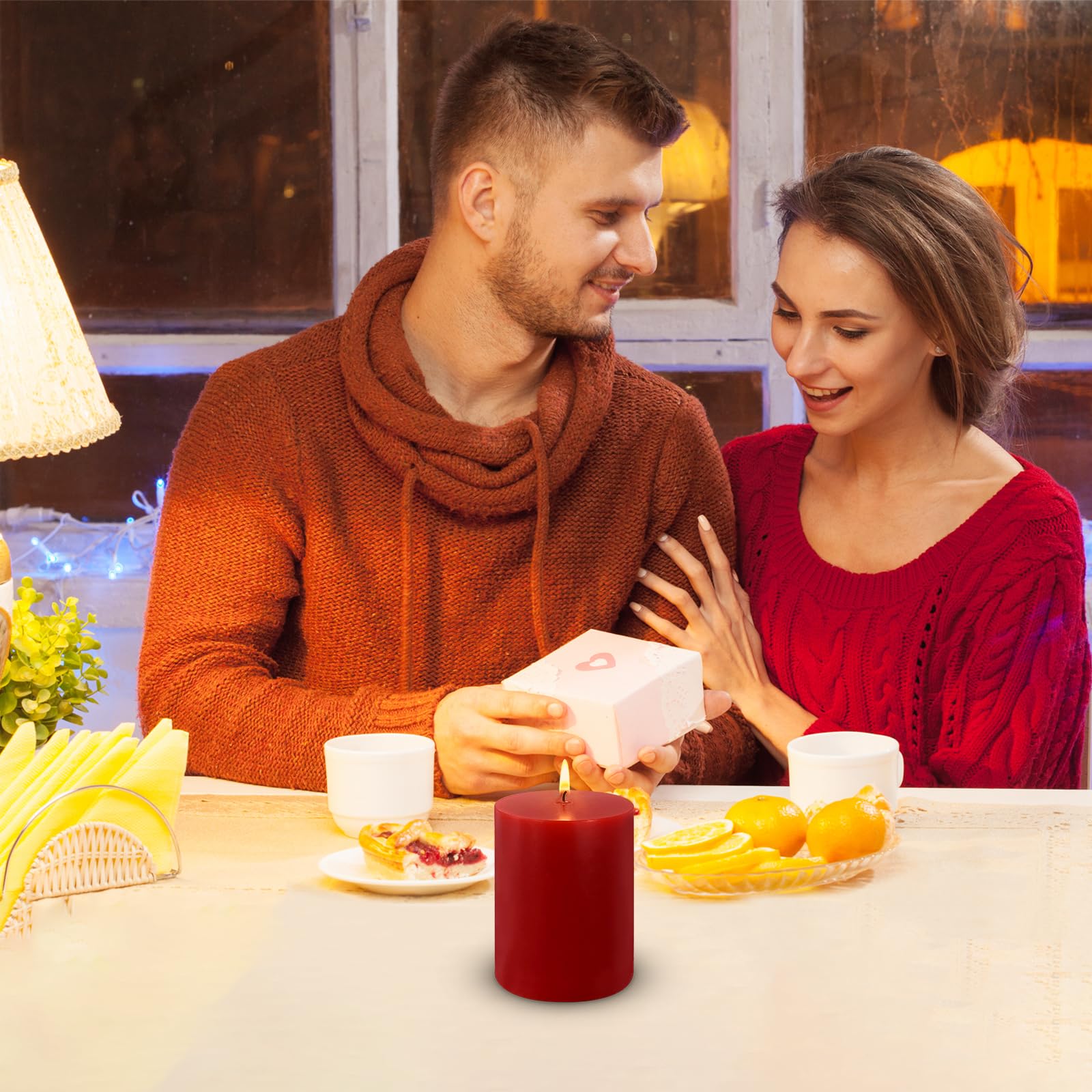 3X4 Inch Red Pillar Candles 45 Hours Unscented Dripless Fat Candles For Christmas Weddings Home Holidays Relaxation Spa Church,