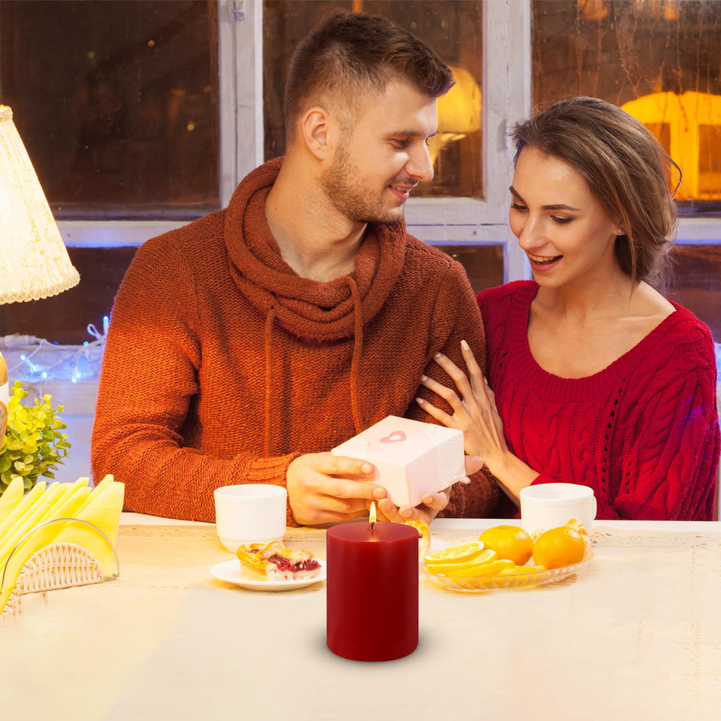 3X4 Inch Red Pillar Candles 45 Hours Unscented Dripless Fat Candles For Christmas Weddings Home Holidays Relaxation Spa Church,